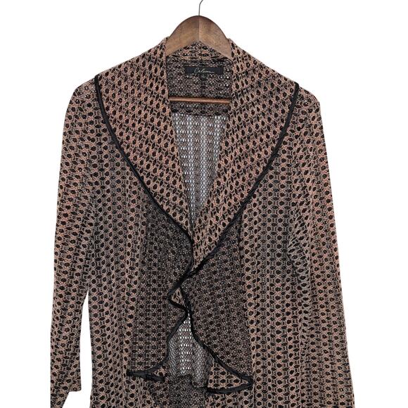 Calessa Peach/Black Eclectic Open-Front Sheer Jacket w/Cascading Ruffle Front L - Picture 2 of 8